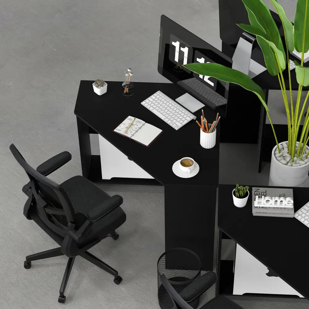 Corner Computer Desk Triangle Writing Workstation with Storage Shelf-Black - Black - Corner Desks