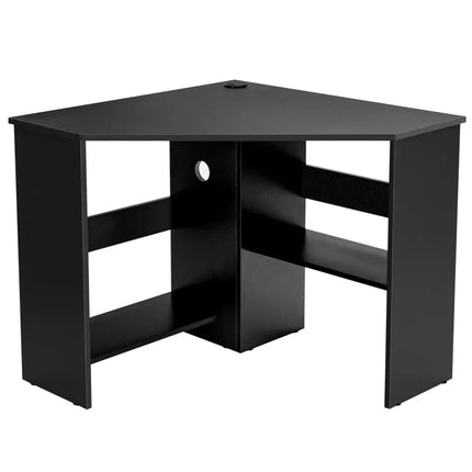 Corner Computer Desk Triangle Writing Workstation with Storage Shelf-Black - Black - Corner Desks