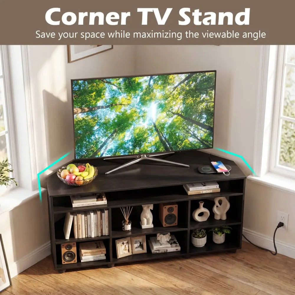 Corner Entertainment Center TV Stand for TVs up to 55 Inch-Black - Black - Entertainment Centers & TV Stands