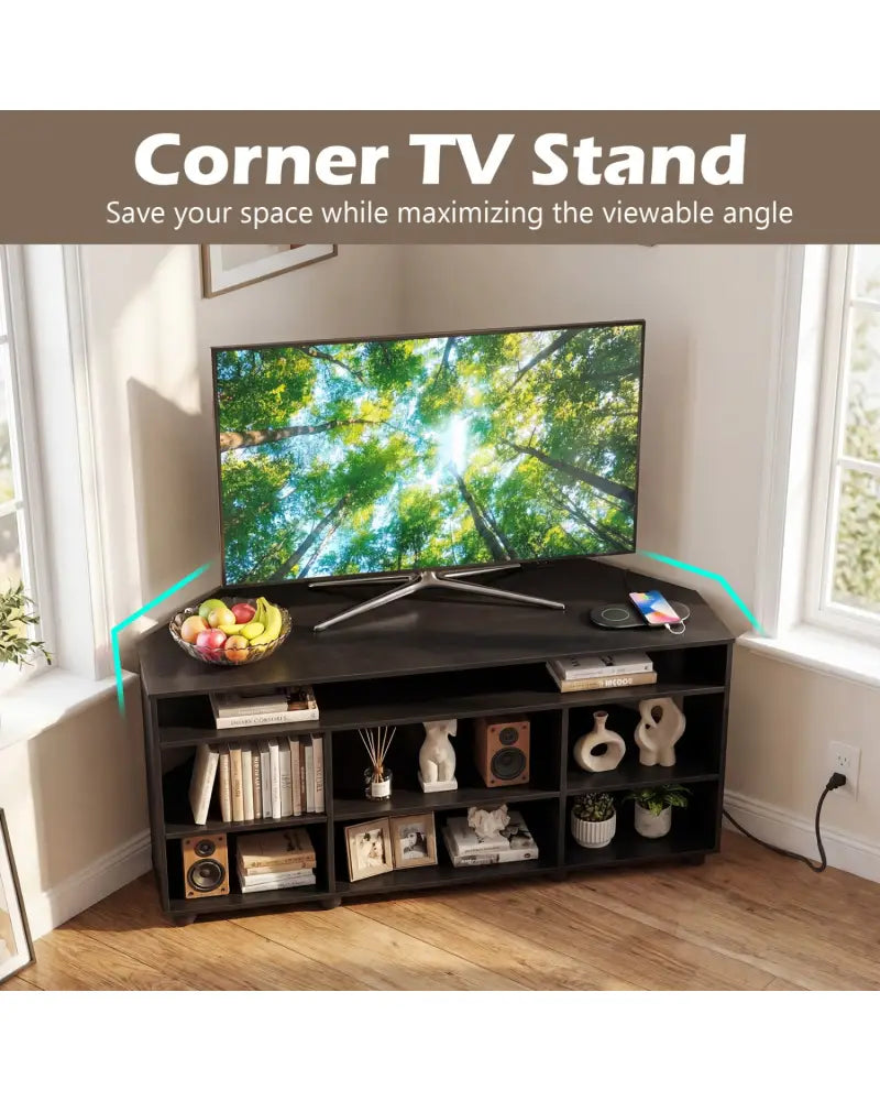 Corner Entertainment Center TV Stand for TVs up to 55 Inch-Black - Black - Entertainment Centers & TV Stands
