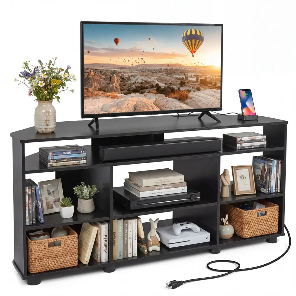 Corner Entertainment Center TV Stand for TVs up to 55 Inch-Black - Black - Entertainment Centers & TV Stands