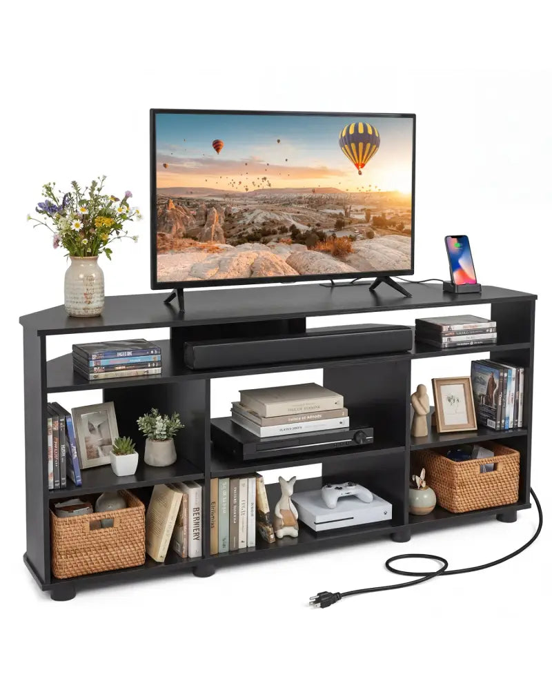 Corner Entertainment Center TV Stand for TVs up to 55 Inch-Black - Black - Entertainment Centers & TV Stands