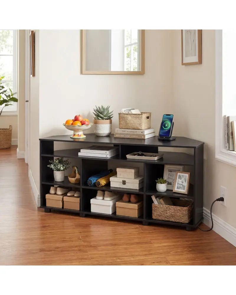 Corner Entertainment Center TV Stand for TVs up to 55 Inch-Black - Black - Entertainment Centers & TV Stands