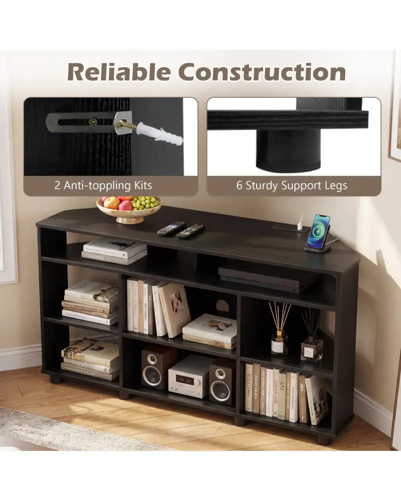 Corner Entertainment Center TV Stand for TVs up to 55 Inch-Black - Black - Entertainment Centers & TV Stands