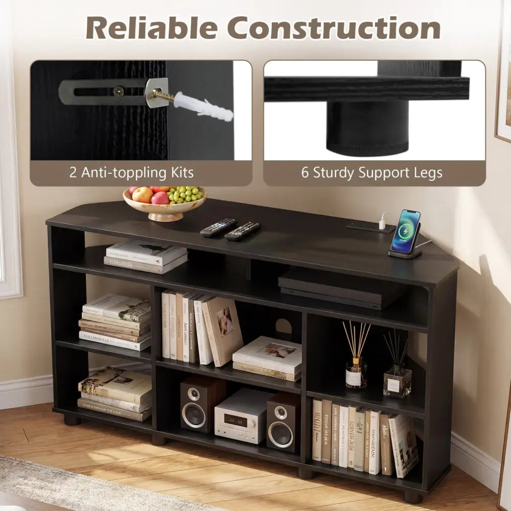 Corner Entertainment Center TV Stand for TVs up to 55 Inch-Black - Black - Entertainment Centers & TV Stands