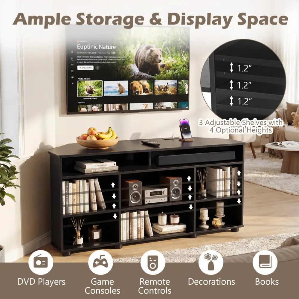 Corner Entertainment Center TV Stand for TVs up to 55 Inch-Black - Black - Entertainment Centers & TV Stands