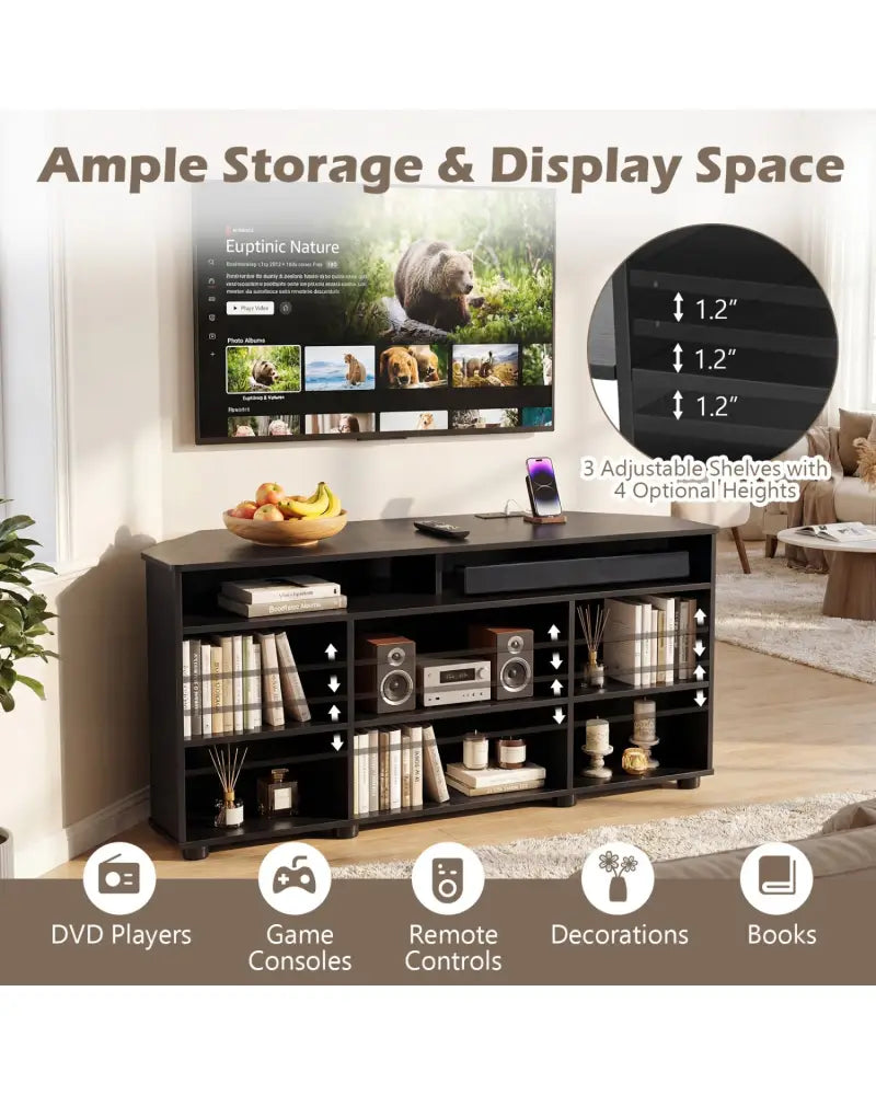Corner Entertainment Center TV Stand for TVs up to 55 Inch-Black - Black - Entertainment Centers & TV Stands