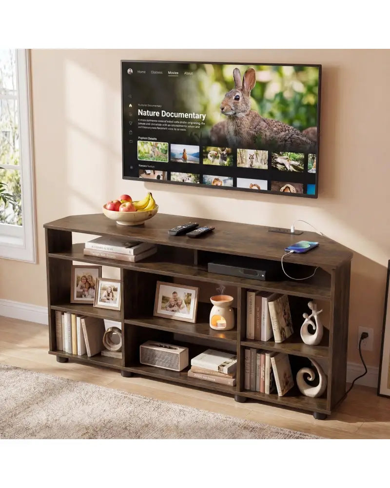 Corner Entertainment Center TV Stand for TVs up to 55 Inch-Rustic Brown - Rustic Brown - Entertainment Centers & TV