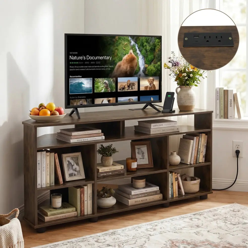 Corner Entertainment Center TV Stand for TVs up to 55 Inch-Rustic Brown - Rustic Brown - Entertainment Centers & TV