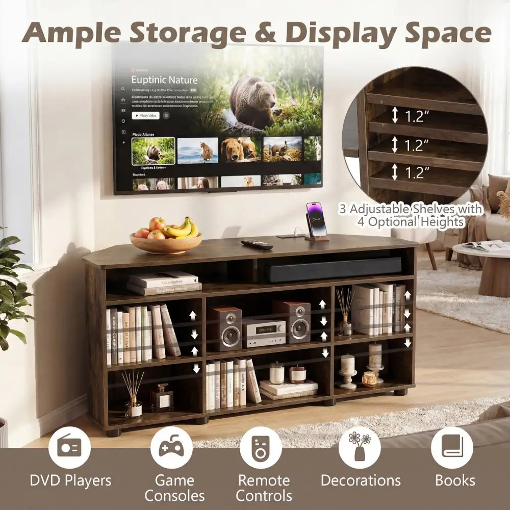 Corner Entertainment Center TV Stand for TVs up to 55 Inch-Rustic Brown - Rustic Brown - Entertainment Centers & TV
