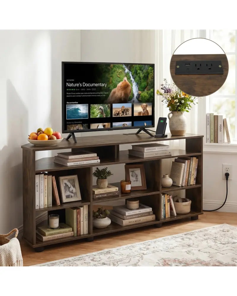 Corner Entertainment Center TV Stand for TVs up to 55 Inch-Rustic Brown - Rustic Brown - Entertainment Centers & TV