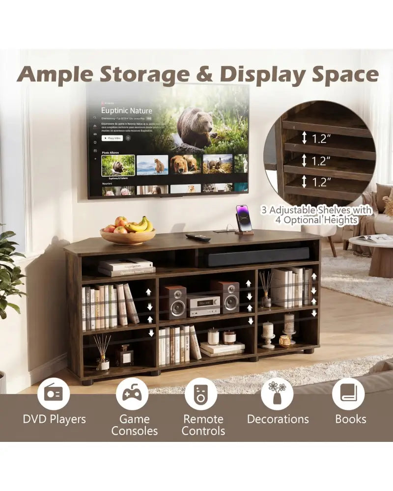Corner Entertainment Center TV Stand for TVs up to 55 Inch-Rustic Brown - Rustic Brown - Entertainment Centers & TV