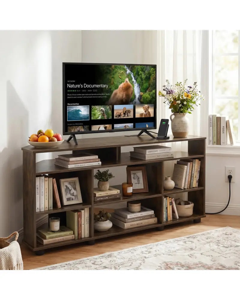 Corner Entertainment Center TV Stand for TVs up to 55 Inch-Rustic Brown - Rustic Brown - Entertainment Centers & TV