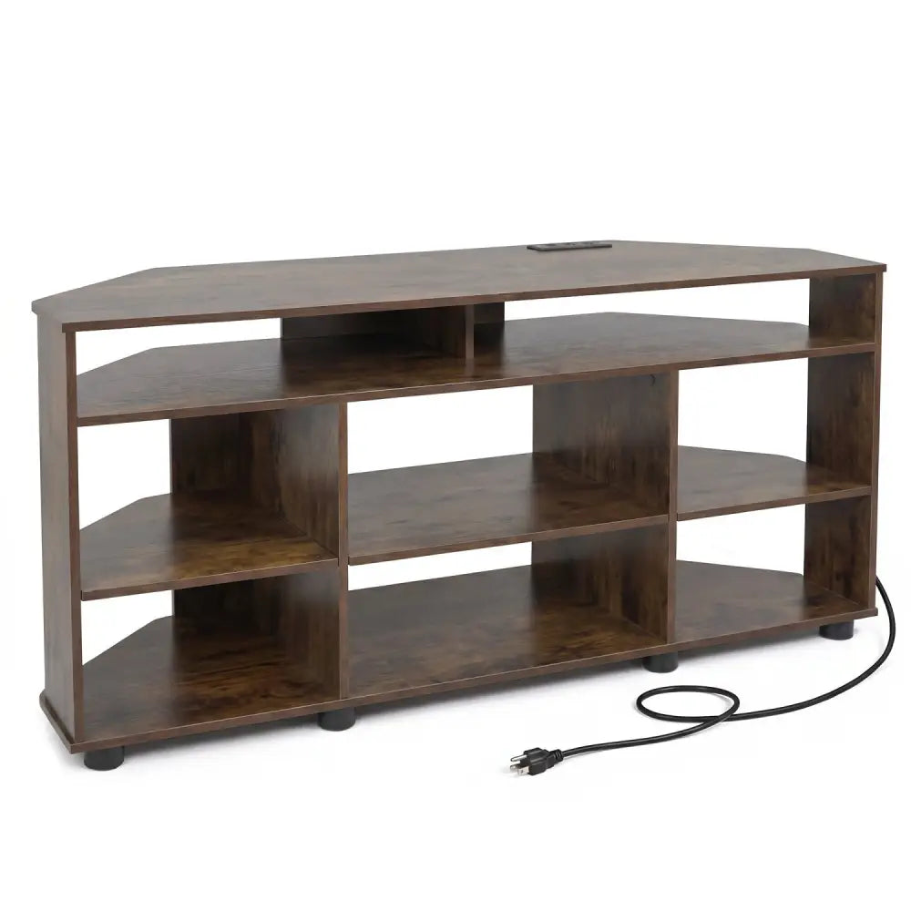 Corner Entertainment Center TV Stand for TVs up to 55 Inch-Rustic Brown - Rustic Brown - Entertainment Centers & TV