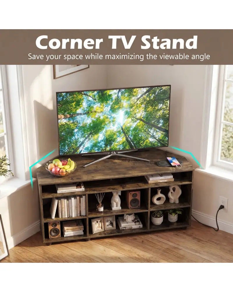 Corner Entertainment Center TV Stand for TVs up to 55 Inch-Rustic Brown - Rustic Brown - Entertainment Centers & TV