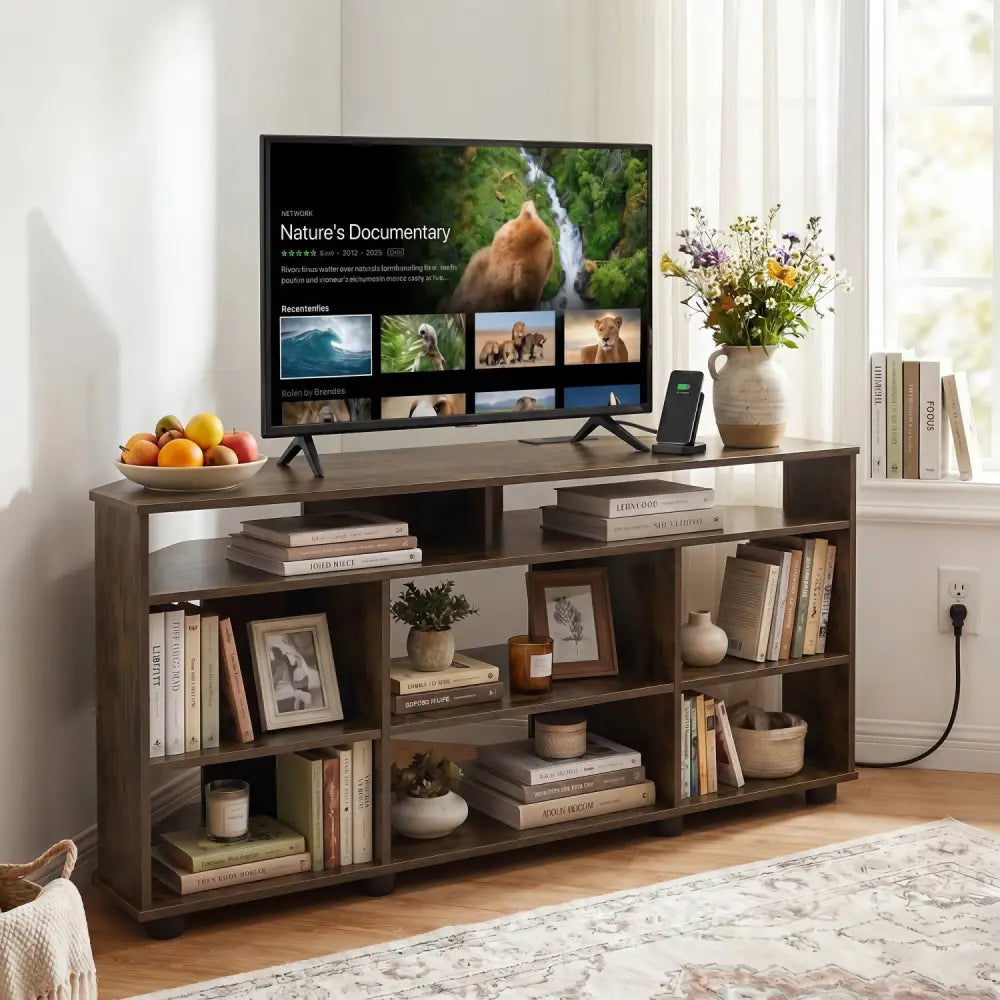 Corner Entertainment Center TV Stand for TVs up to 55 Inch-Rustic Brown - Rustic Brown - Entertainment Centers & TV