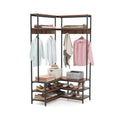 Corner Garment Rack with Open Shelves and 7 Hooks Shoe Bench-Walnut - Walnut - Clothing & Closet Storage