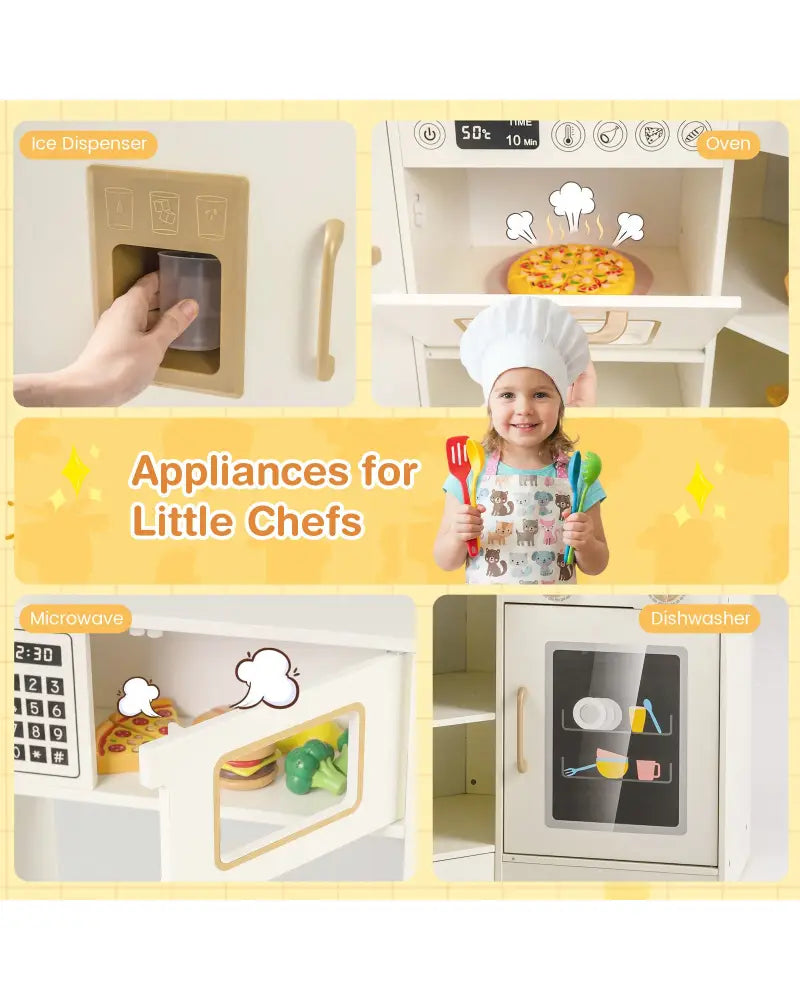 Corner Kids Play Kitchen with Stoves with Lights and Sounds-Beige - Beige - Play Kitchen Sets