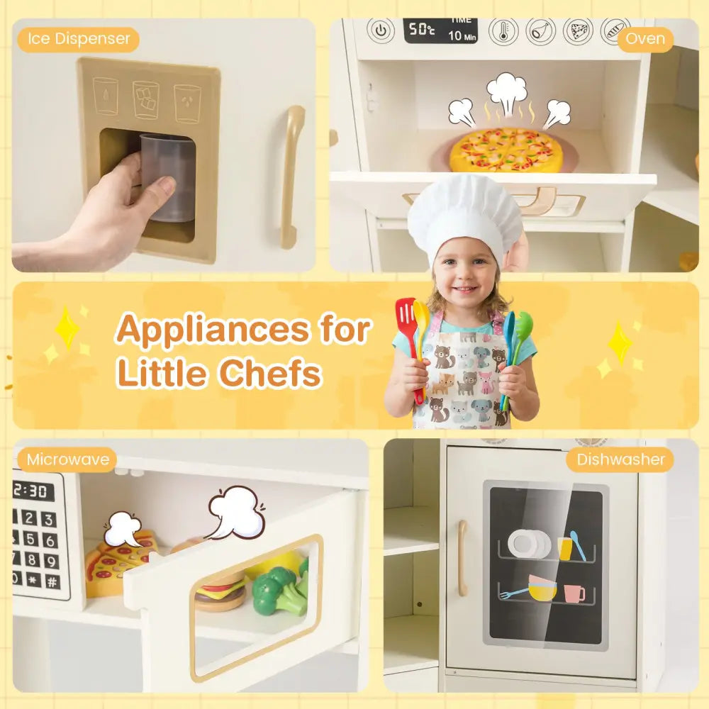 Corner Kids Play Kitchen with Stoves with Lights and Sounds-Beige - Beige - Play Kitchen Sets