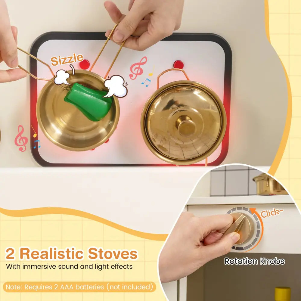 Corner Kids Play Kitchen with Stoves with Lights and Sounds-Beige - Beige - Play Kitchen Sets