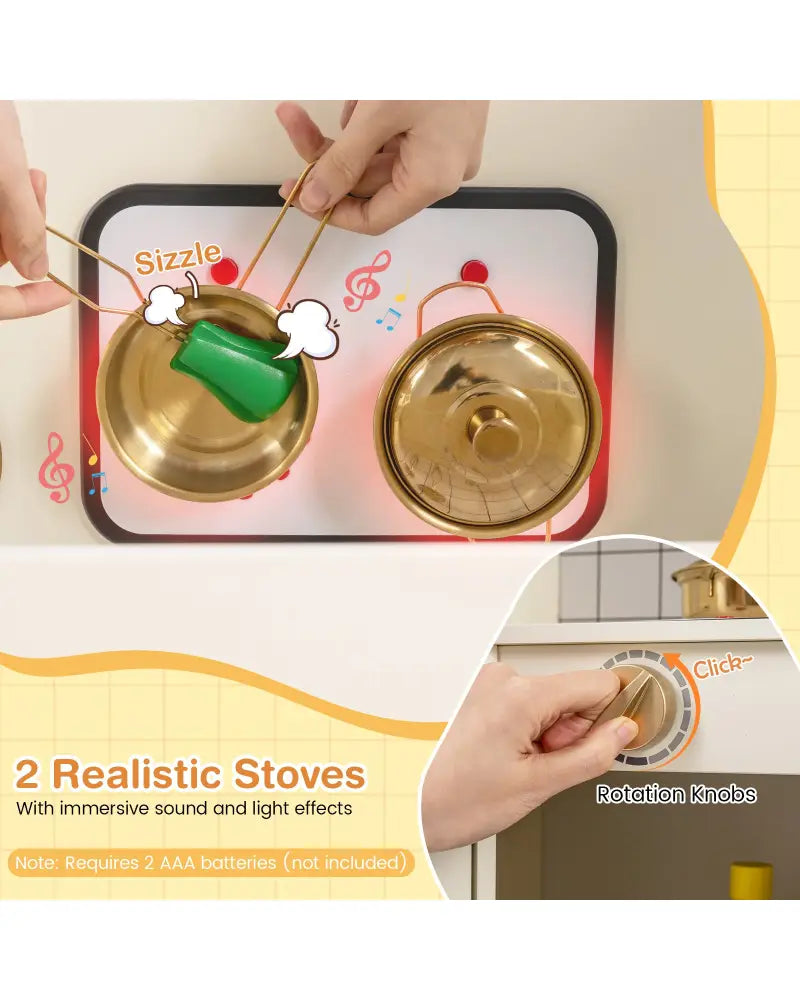 Corner Kids Play Kitchen with Stoves with Lights and Sounds-Beige - Beige - Play Kitchen Sets