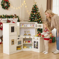 Corner Kids Play Kitchen with Stoves with Lights and Sounds-Beige - Beige - Play Kitchen Sets