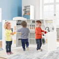 Corner Kids Play Kitchen with Washing Machine and Ice Maker Gift for Boys Girls-White - White - Play Kitchen Sets