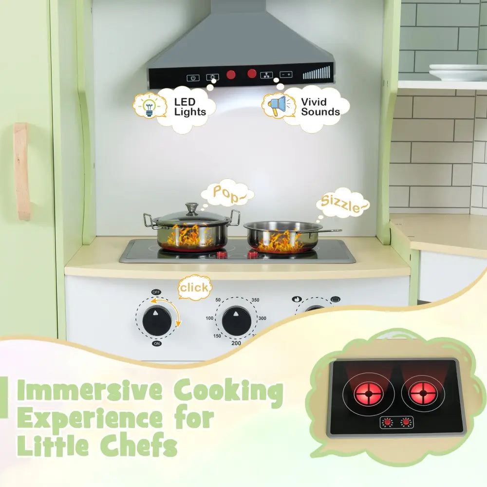 Corner Kids Play Kitchen with Washing Machine and Ice Maker Gift for Boys Girls-Green - Green - Play Kitchen Sets