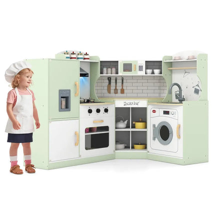 Corner Kids Play Kitchen with Washing Machine and Ice Maker Gift for Boys Girls - Green - Oasis Home Essentials