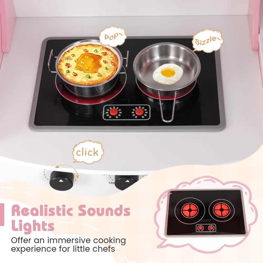 Corner Kids Play Kitchen with Washing Machine and Ice Maker Gift for Boys Girls-Pink - Pink - Play Kitchen Sets