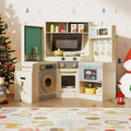 Corner Kitchen Toys with Lights and Sounds with Pull-out Trash Can and Stoves-Off White - Off White - Play Kitchen Sets