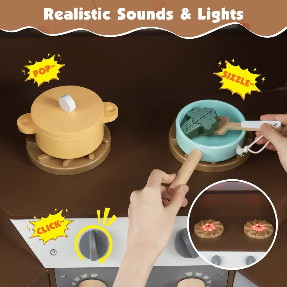 Corner Kitchen Toys with Lights and Sounds with Pull-out Trash Can and Stoves-Coffee - Coffee - Play Kitchen Sets