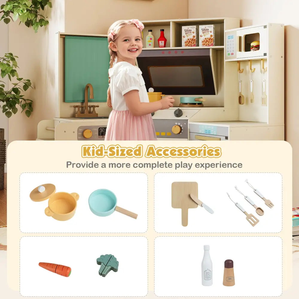 Corner Kitchen Toys with Lights and Sounds with Pull-out Trash Can and Stoves-Off White - Off White - Play Kitchen Sets