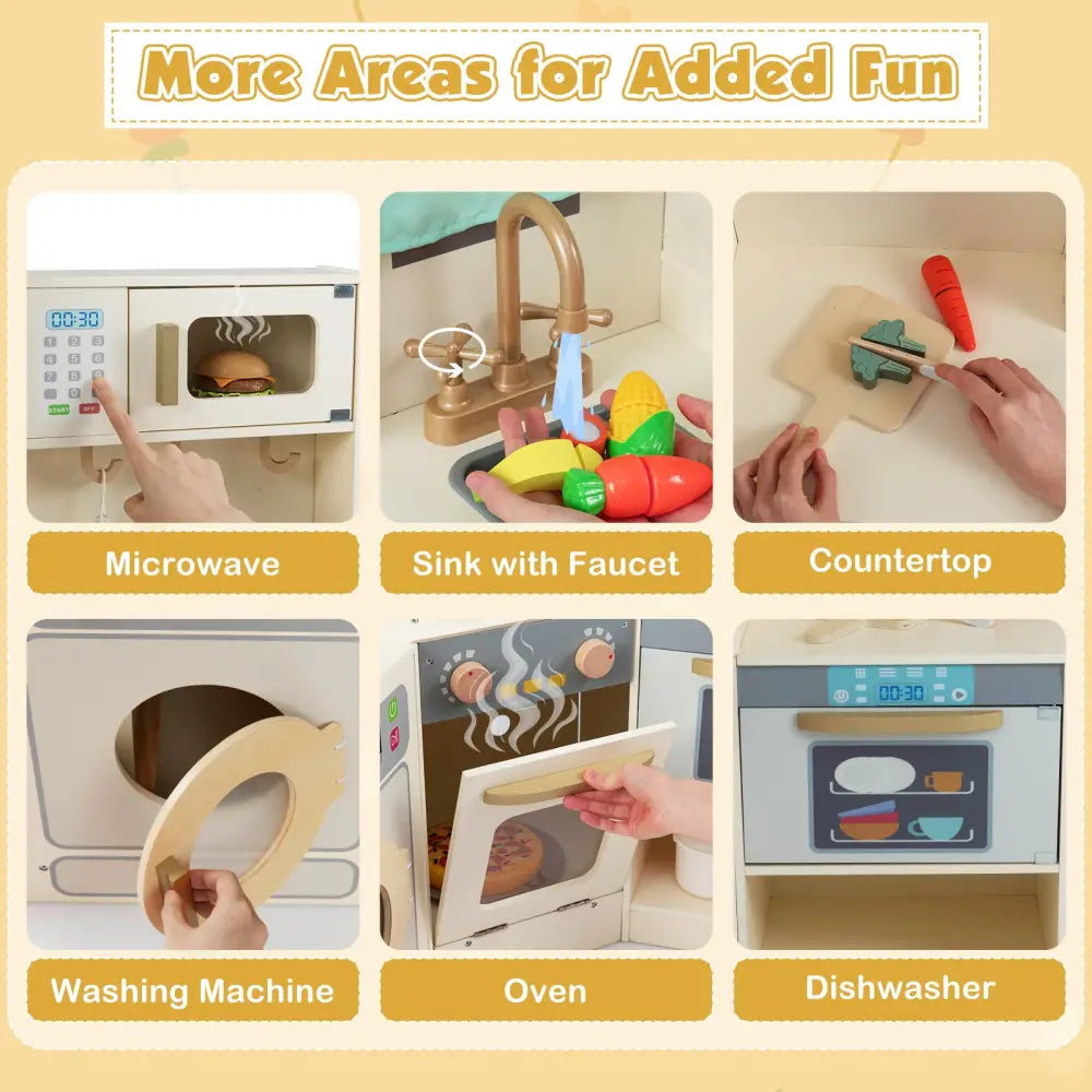 Corner Kitchen Toys with Lights and Sounds with Pull-out Trash Can and Stoves-Off White - Off White - Play Kitchen Sets