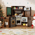 Corner Kitchen Toys with Lights and Sounds with Pull-out Trash Can and Stoves-Coffee - Coffee - Play Kitchen Sets