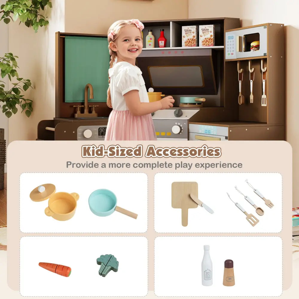 Corner Kitchen Toys with Lights and Sounds with Pull-out Trash Can and Stoves-Coffee - Coffee - Play Kitchen Sets