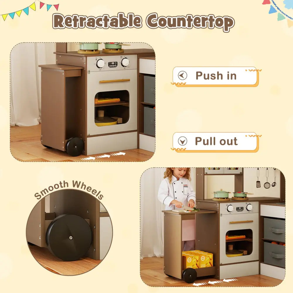 Corner Kitchen with Lights and Sounds for Kids Ages 3+-Coffee - Coffee - Play Kitchen Sets