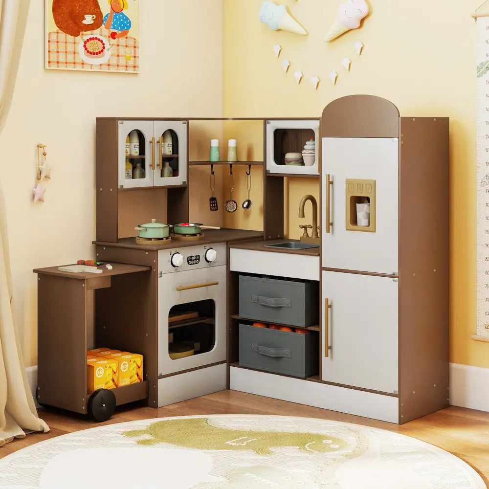 Corner Kitchen with Lights and Sounds for Kids Ages 3+-Coffee - Coffee - Play Kitchen Sets