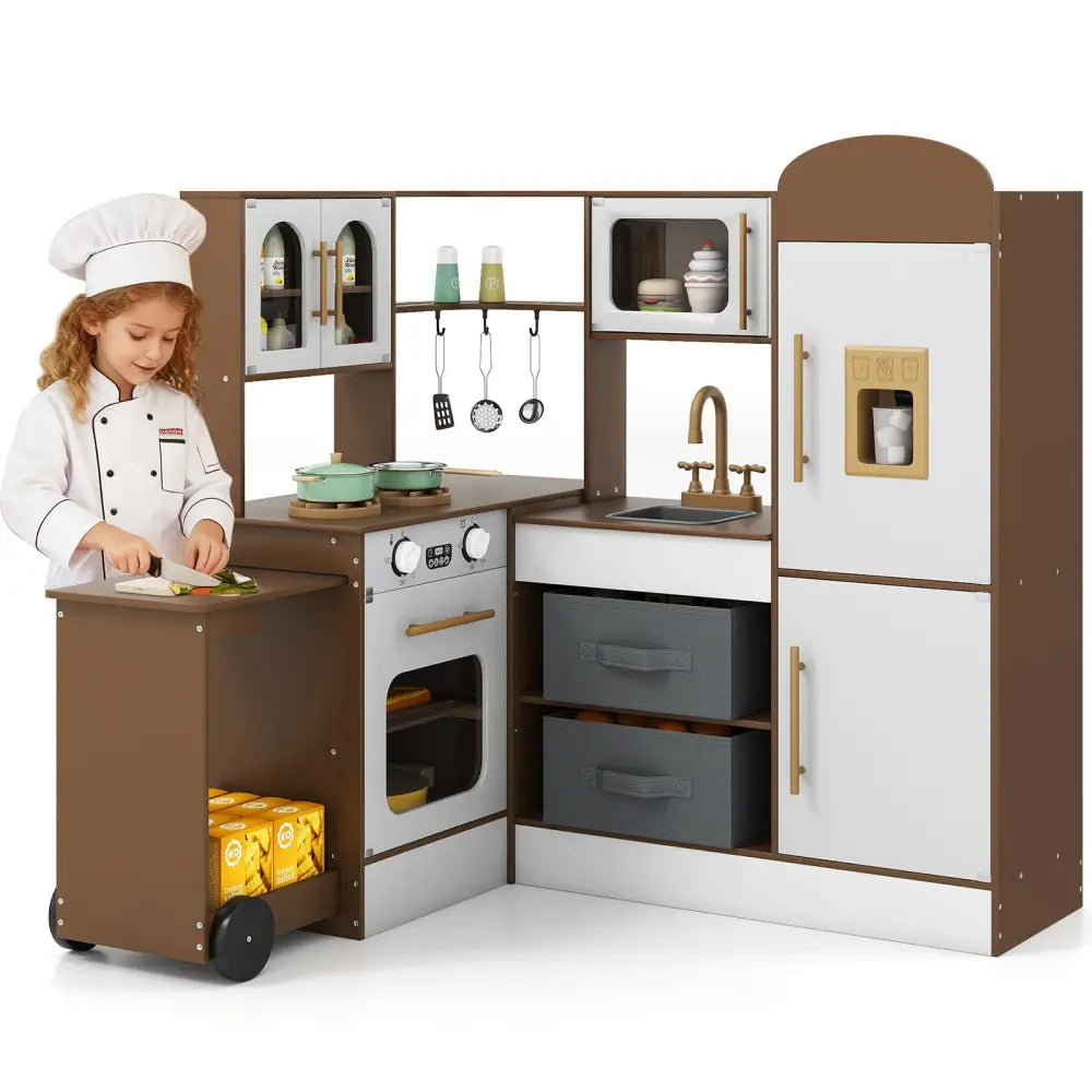 Corner Kitchen with Lights and Sounds for Kids Ages 3+-Coffee - Coffee - Play Kitchen Sets