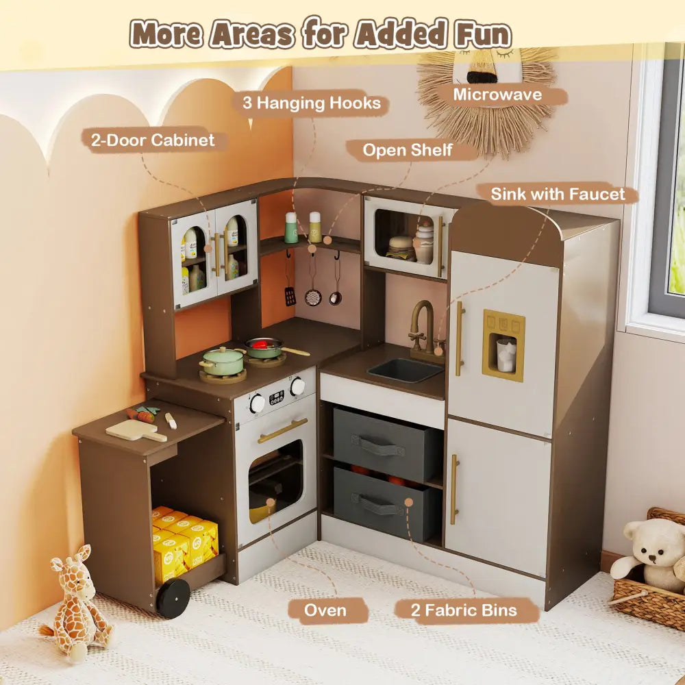 Corner Kitchen with Lights and Sounds for Kids Ages 3+-Coffee - Coffee - Play Kitchen Sets