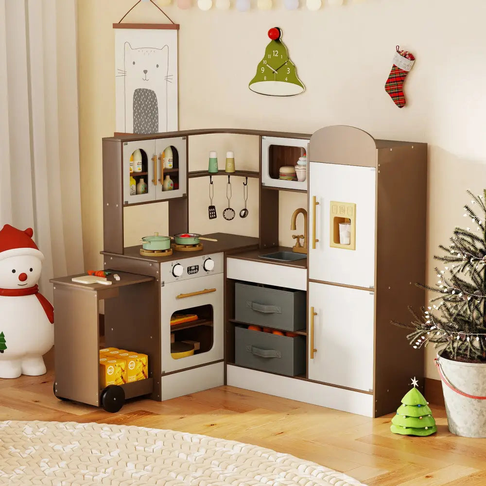 Corner Kitchen with Lights and Sounds for Kids Ages 3+-Coffee - Coffee - Play Kitchen Sets
