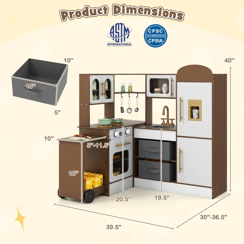 Corner Kitchen with Lights and Sounds for Kids Ages 3+-Coffee - Coffee - Play Kitchen Sets