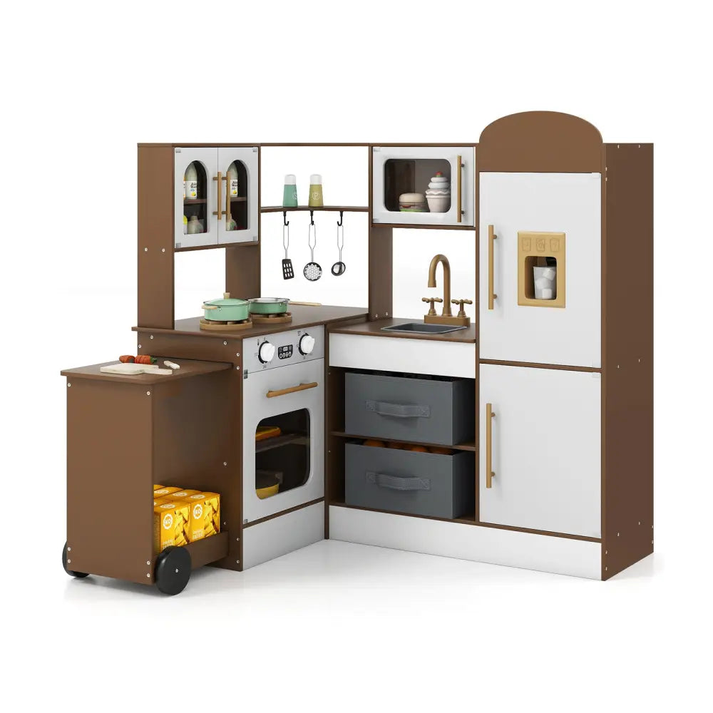 Corner Kitchen with Lights and Sounds for Kids Ages 3+-Coffee - Coffee - Play Kitchen Sets