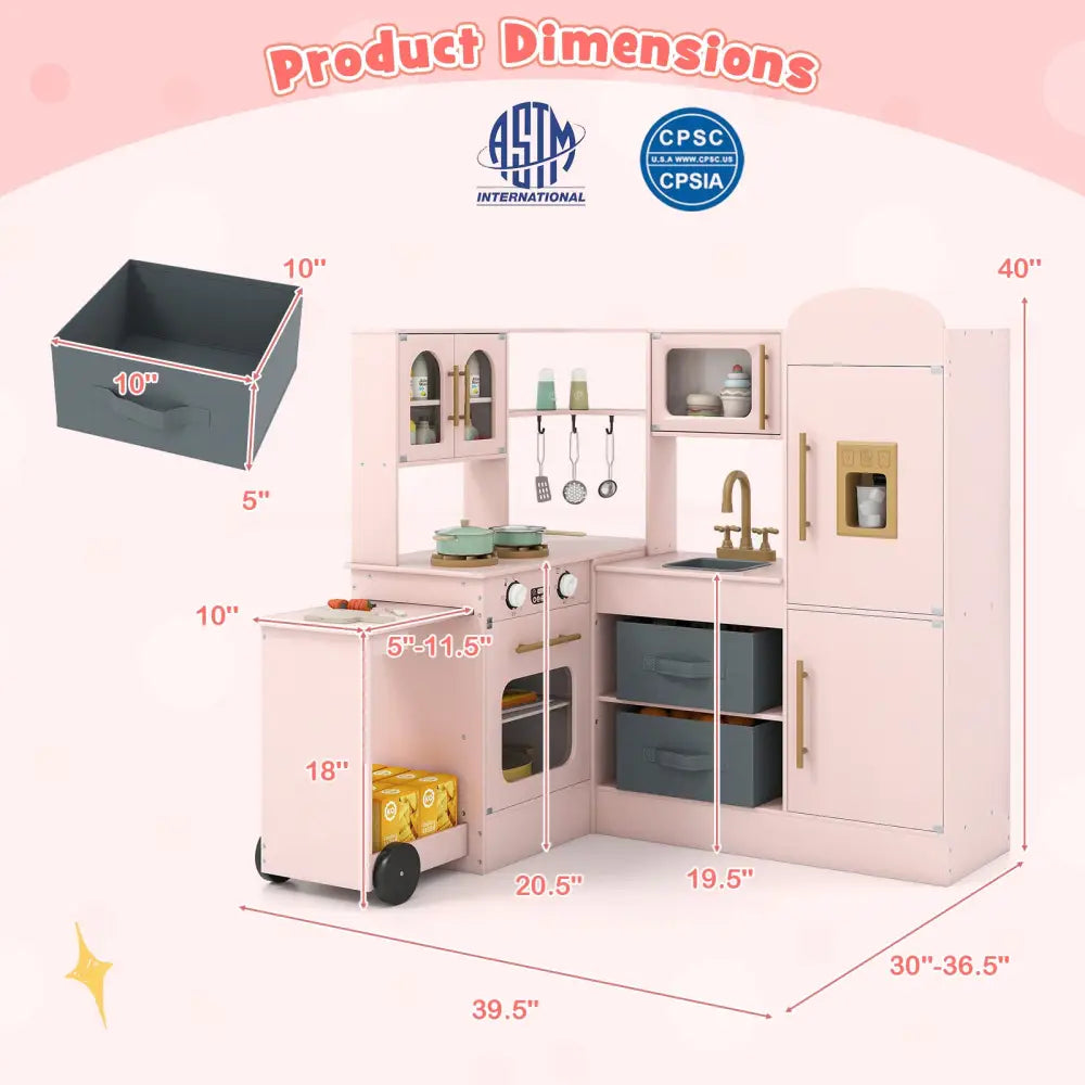 Corner Kitchen with Lights and Sounds for Kids Ages 3+-Pink - Pink - Play Kitchen Sets