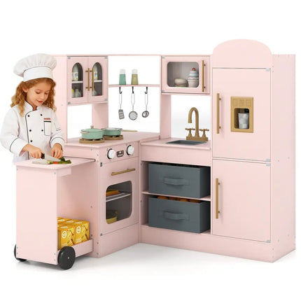 Corner Kitchen with Lights and Sounds for Kids Ages 3+ - Pink - Oasis Home Essentials