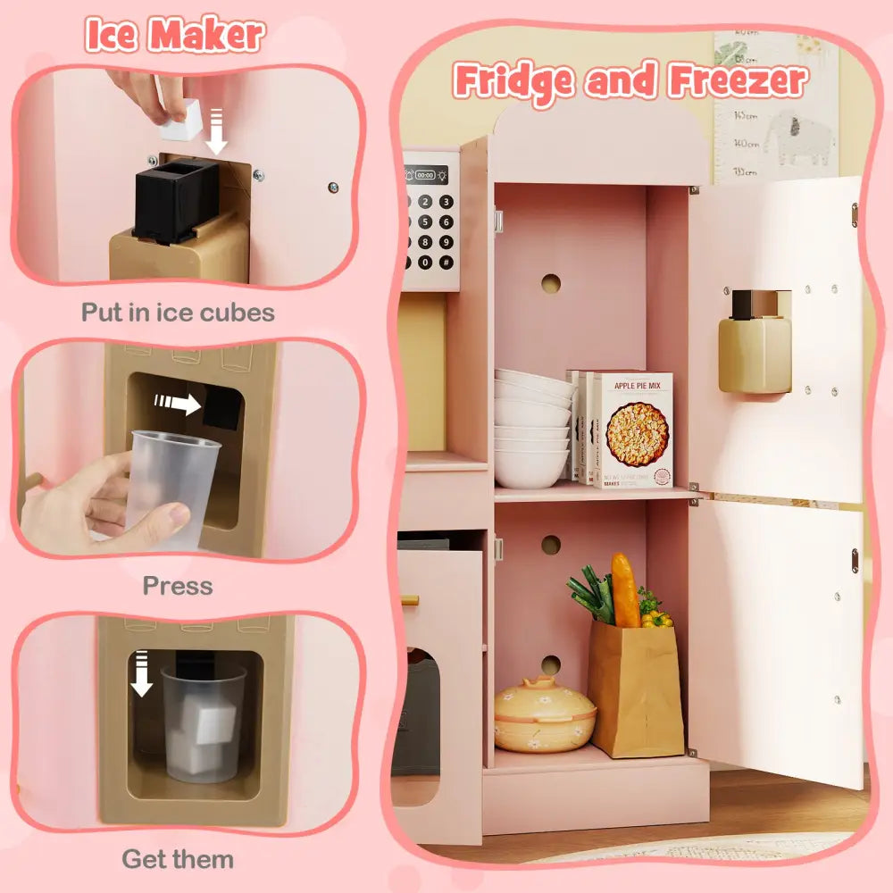 Corner Kitchen with Lights and Sounds for Kids Ages 3+-Pink - Pink - Play Kitchen Sets