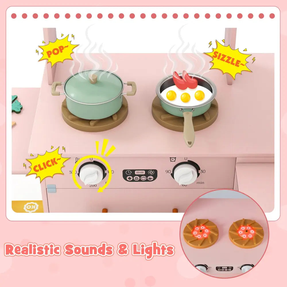 Corner Kitchen with Lights and Sounds for Kids Ages 3+-Pink - Pink - Play Kitchen Sets