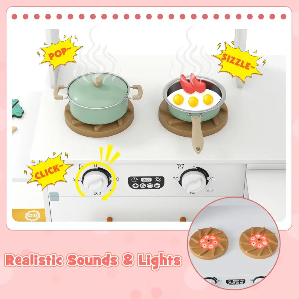 Corner Kitchen with Lights and Sounds for Kids Ages 3+-White - White - Play Kitchen Sets