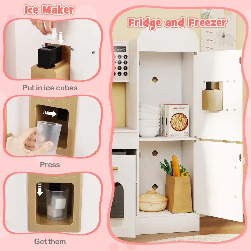Corner Kitchen with Lights and Sounds for Kids Ages 3+-White - White - Play Kitchen Sets
