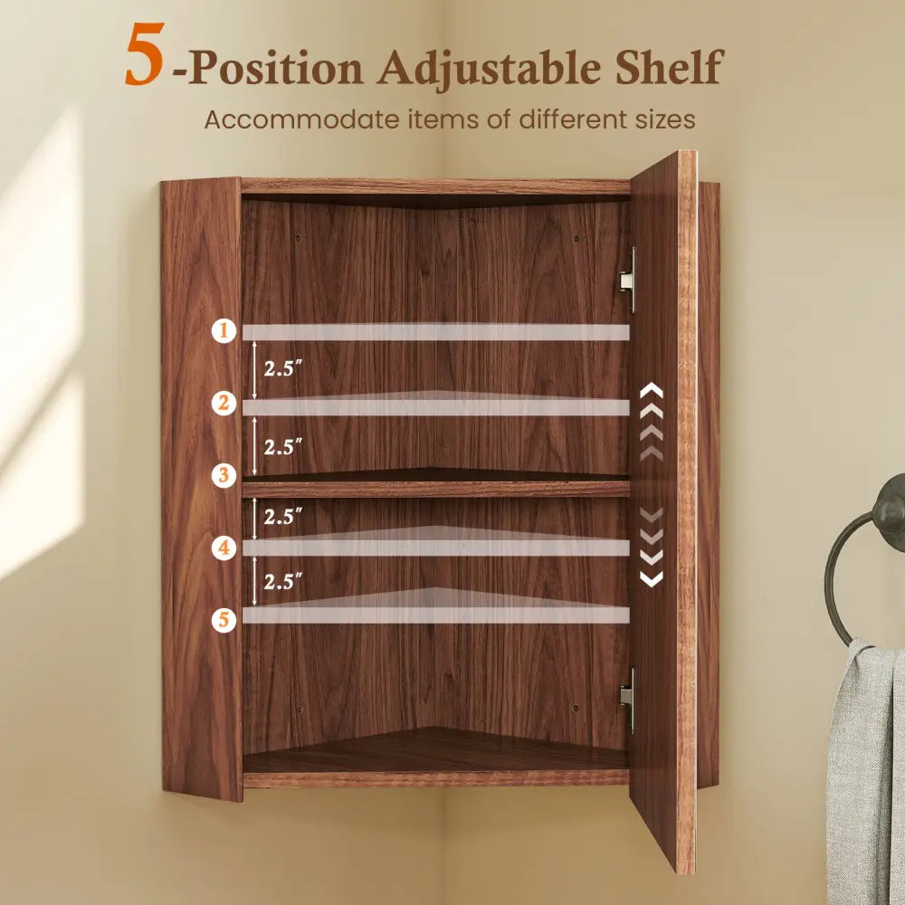 Corner Medicine Cabinet with Mirror with Open Mirror Door and Adjustable Shelf-Brown - Brown - Wall Cabinets